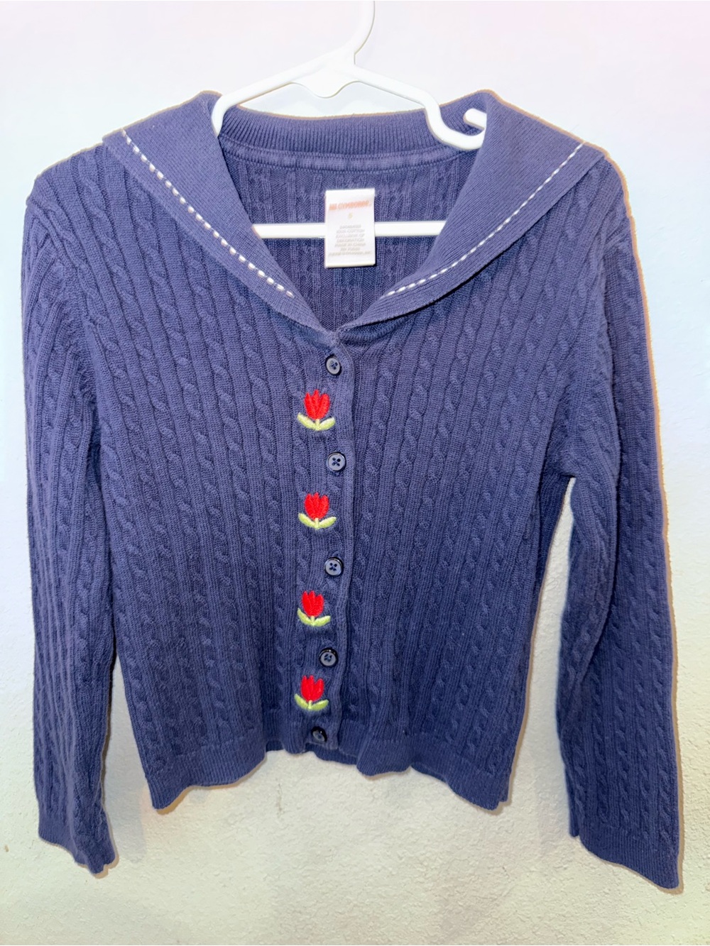 Gymboree Navy Cable Knit Cardigan with Red Tulip Buttons